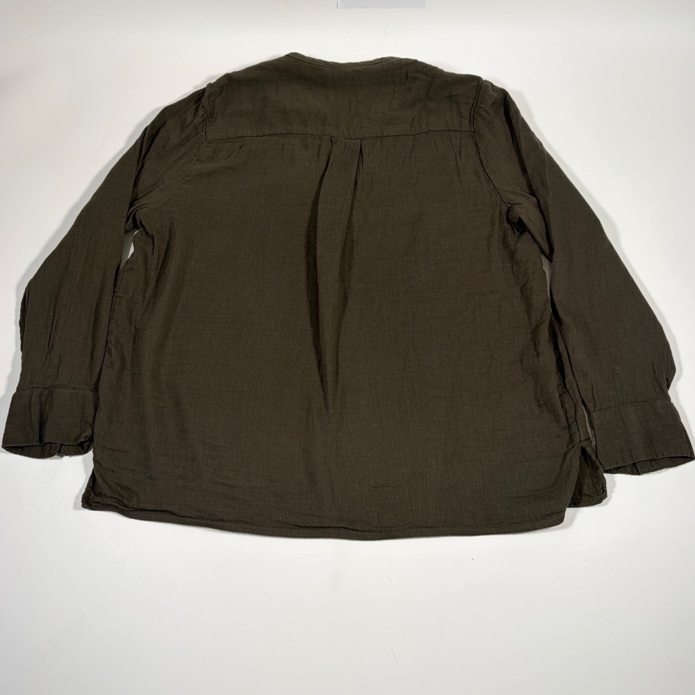 Old Navy Women L Dark Olive Green Gauze Blouse Split Neck Long Sleeve Boho Top - Picture 3 of 4
